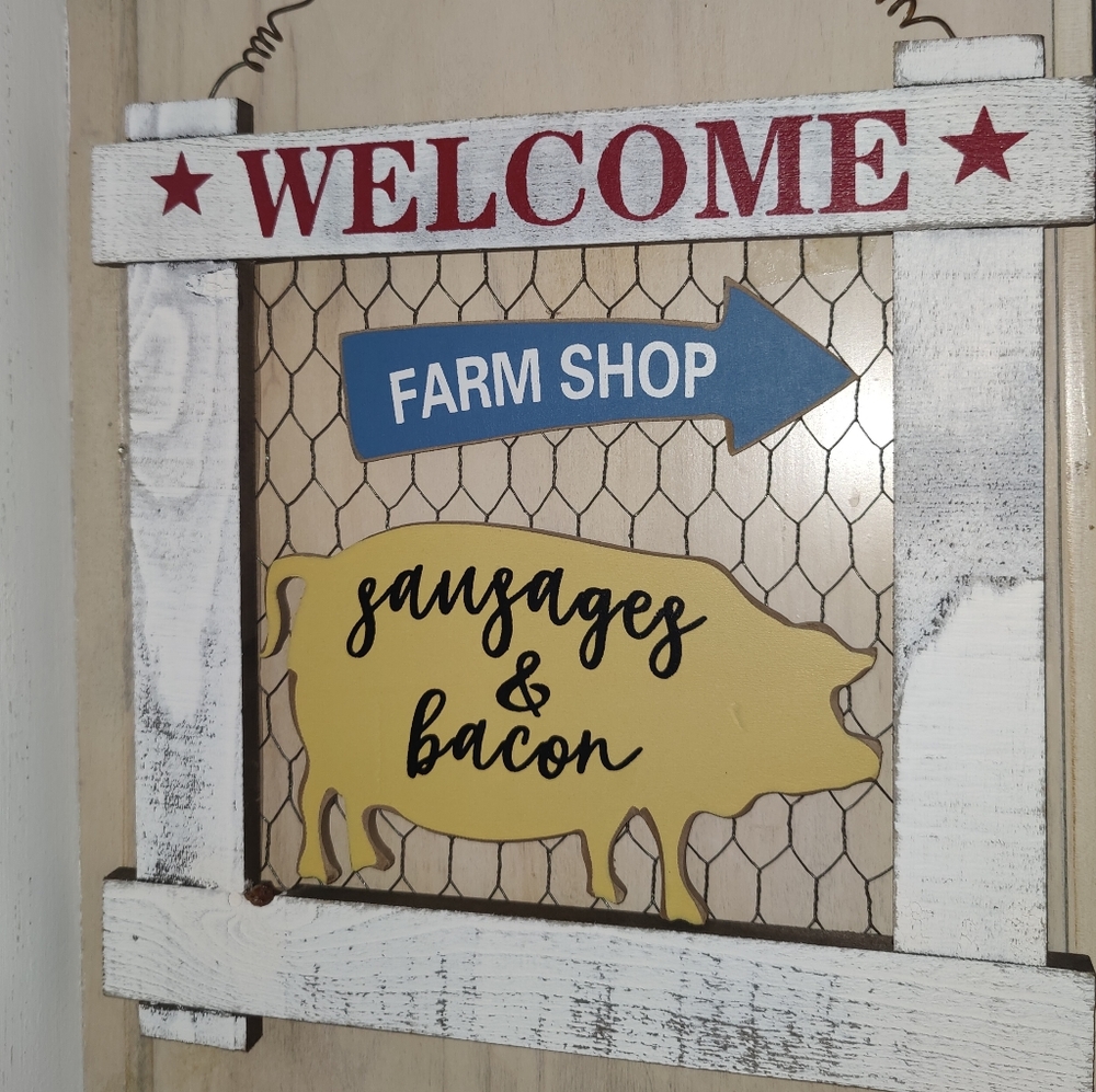 Farmhouse Wall Hanging Pig Kitchen Wood Handcrafted Barn House Home Plaque